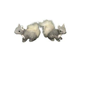 Rare Vintage Squirrel Gray Real Fur Salt and Pepper Shakers Enesco Creepy Pair